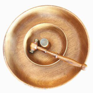 Vintage Rare Wood Nut Cracker with Double bowl, Wood Cracker with brass ends and